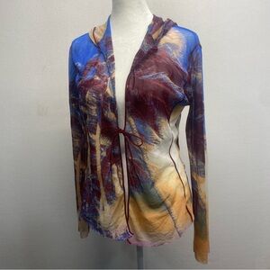 🌴 Jean Paul Gaultier Vintage‎ Soleil Palm Tree Mesh Cardigan with Hood L Brat